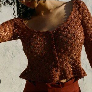 DOEN Terra Top Heirloom Open-Weave  Crochet Terre Rouge Brown Rare Item xs